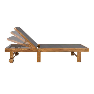 Trabuco Coastal Modern Acacia Wood Mesh 3-Position Outdoor foldable Chaise Lounge Set with Side Table